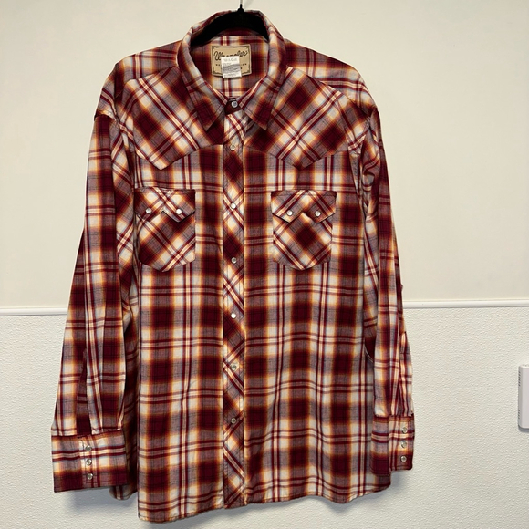 Men's Wrangler Western Fashion Pearl Snap Shirt 3XL Red Plaid Vintage - Picture 7 of 11